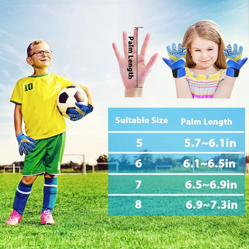 Jalunth Soccer Goalkeeper Goalie Gloves Kids Youth Goal Keeper Field Player Glove Boys Girls Ages 7-8 Years Old Anti-Slip Latex Palm Soft Pu Hand Back Blue Size 6 - Image 5